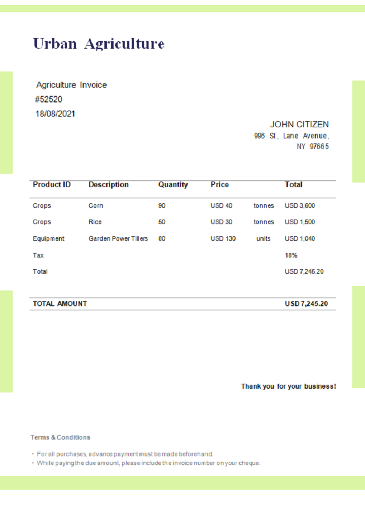 USA Urban Agriculture invoice PSD template